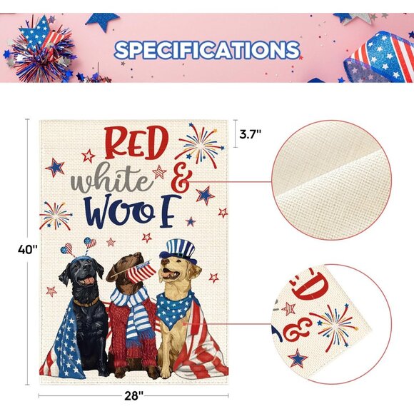 Red White & Woof House Flag 28x40 Patriotic Labradors 4th of July Dog Decor Labs - Picture 2 of 8
